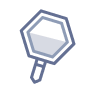 Illustration of a small, handheld magnifiying glass with a hexagonal frame and a handle.