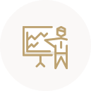 Professor pointing to chart golden icon