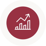 A red circular icon with a bar chart and arrow trending upwards.