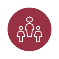 Red icon with three people standing in a group