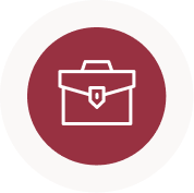 A red circular icon with a brief case in the center.