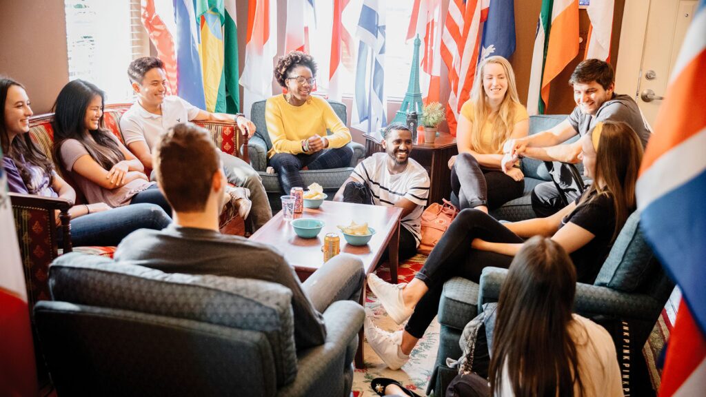students sitting around table