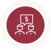 red graphic two people talking about money